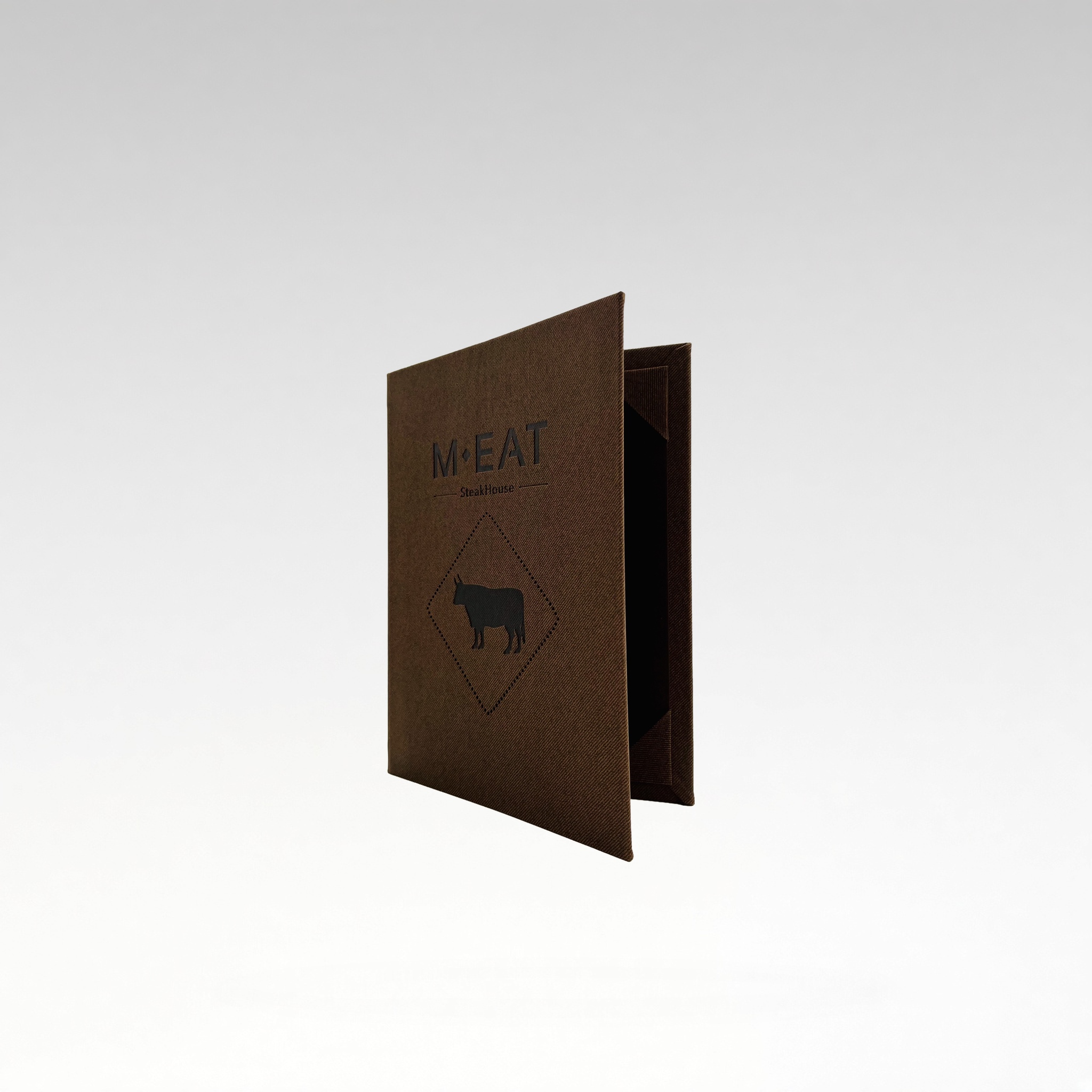 Dark brown restaurant menu folder with hot embossing