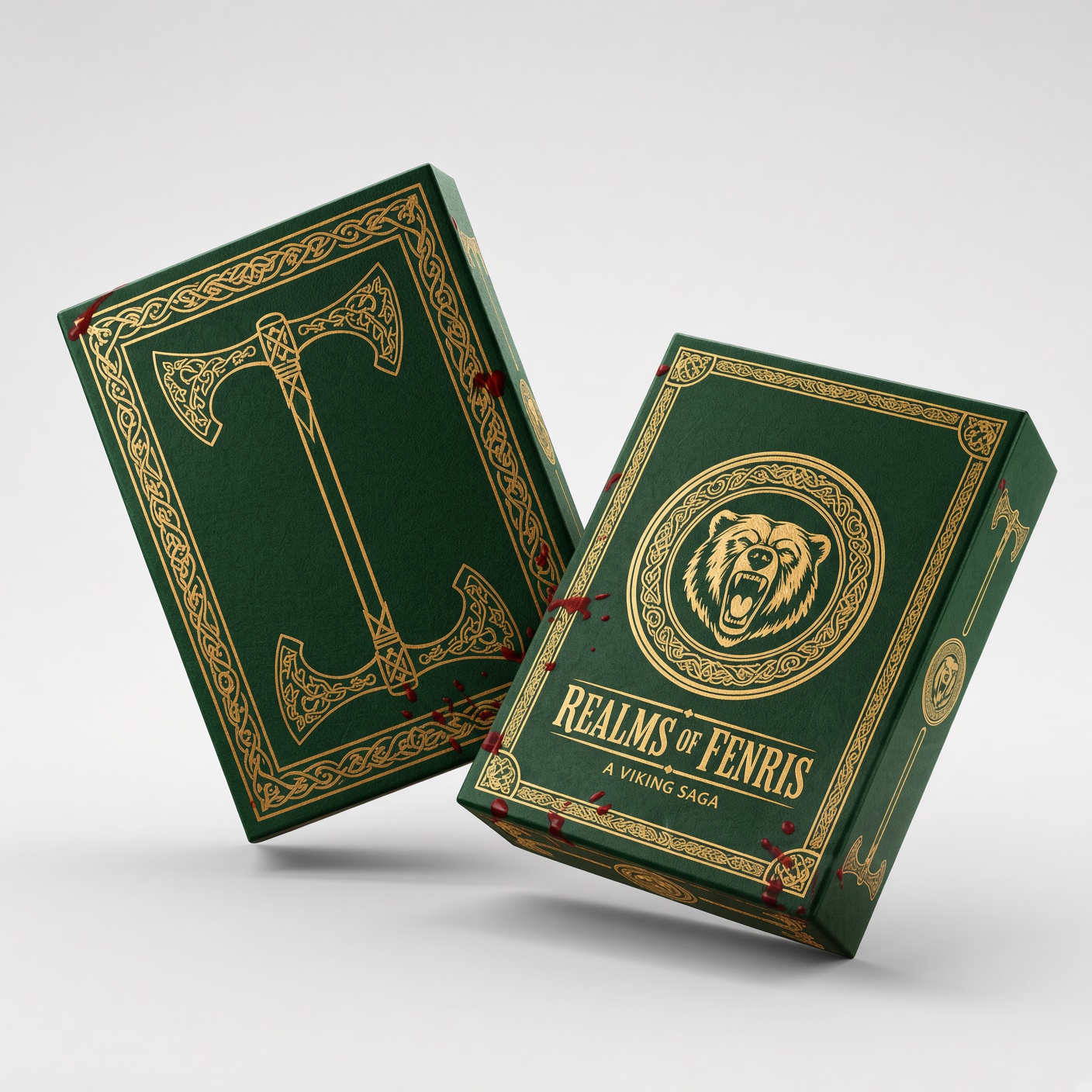 Two-piece green game box with gold foil stamping